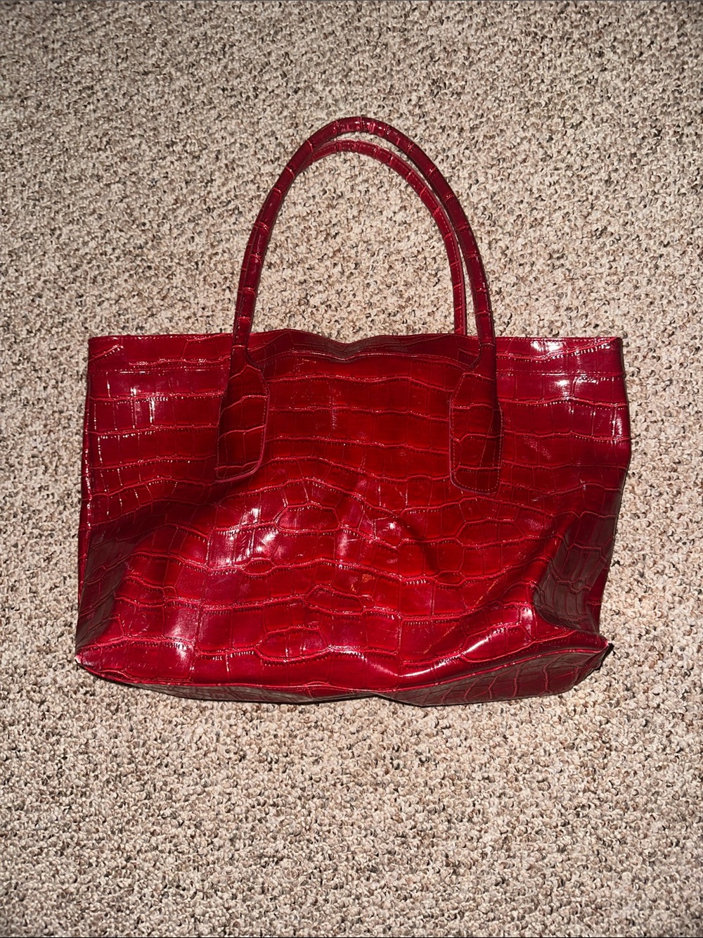Source Unknown Red Croc-Embossed Tote